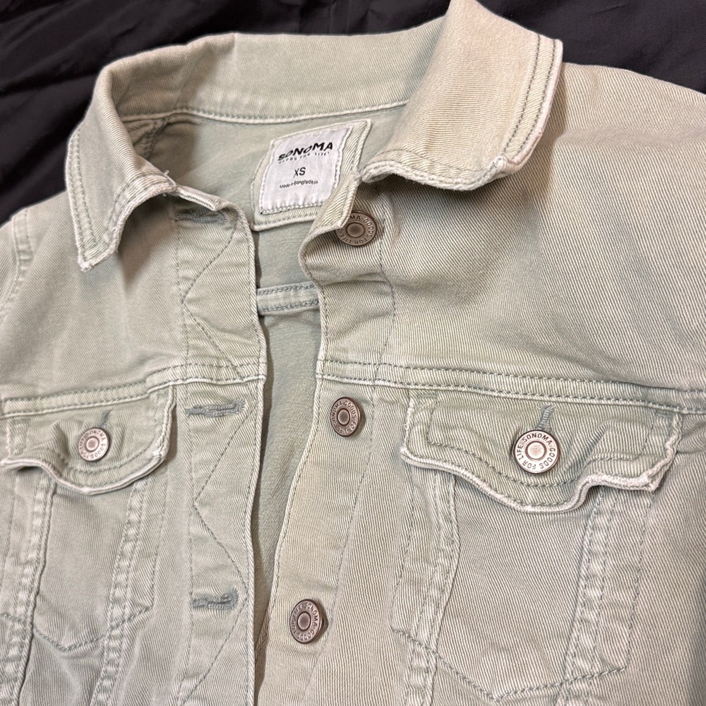 Sonoma The Everyday Jacket Women's XS Stretch Denim Jean Button Up Green Pockets - Picture 11 of 16